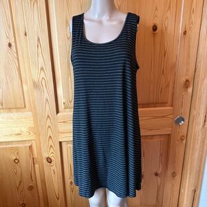 Comfy USA Womens Stretch Jersey Knee Length Dress L Black Striped Black White